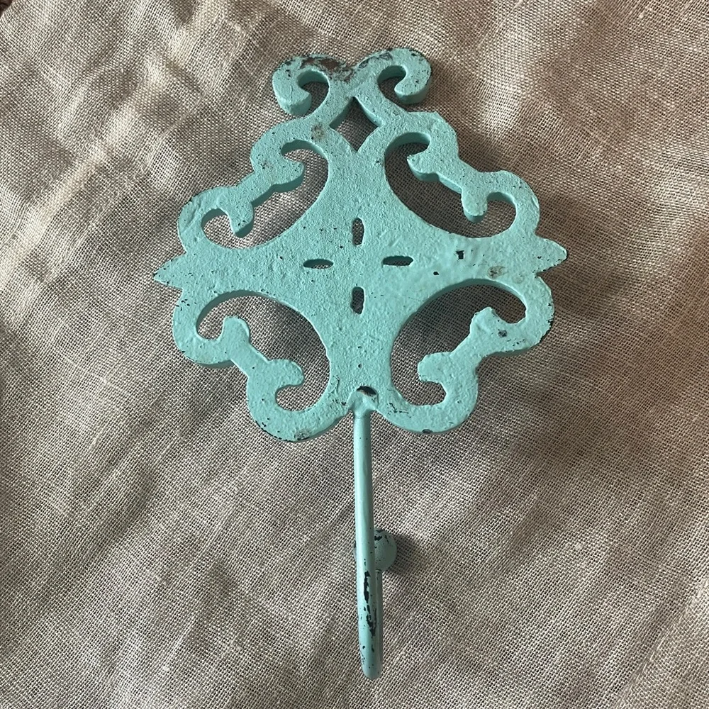 Vintage Iron And Metal Turquoise Wall Hook